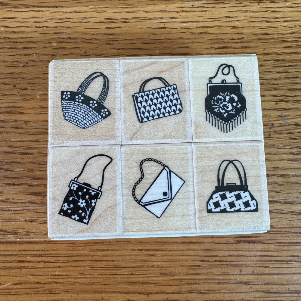 Hero Arts Little Purses Wood Mounted Rubber Stamp Set LL729 6 Designs 2002 NEW